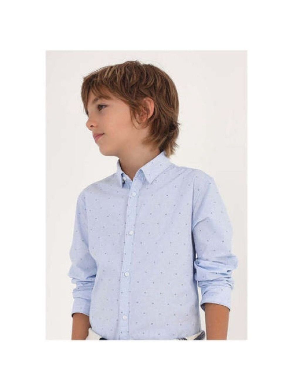 Size 8 Boys Mayoral Sky Blue Patterned Button Down Shirt